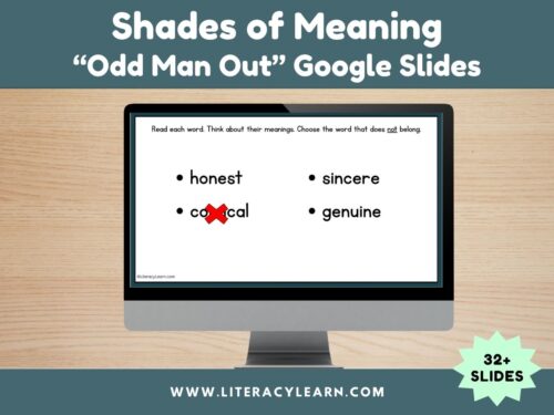 Cover graphic showing shades of meaning google slides on a computer.