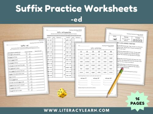 Cover showing suffix -ed worksheets.