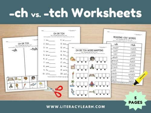 Cover showing ch vs. tch worksheets.