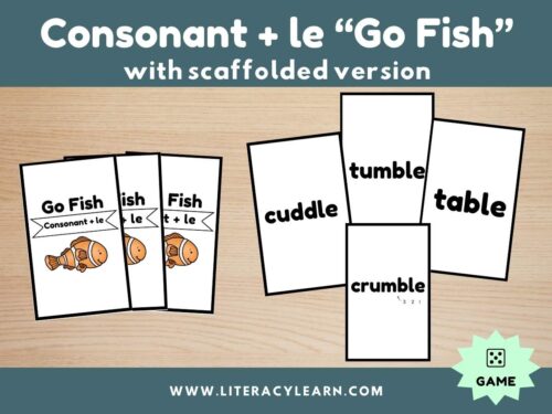 Cover showing consonant+le phonics go fish activity.