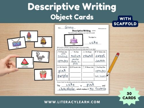 Graphic titled, "Descriptive Writing Prompts: Object Cards."