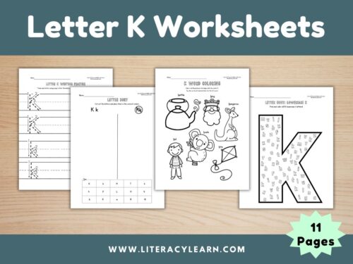 Cover graphic showing Letter K worksheets.