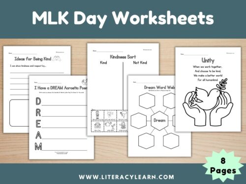 Cover showing worksheets for MLK day.