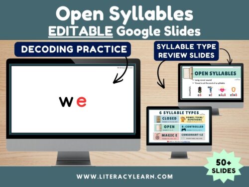 Graphic titled, "open Syllable Types Editable Google Slides."