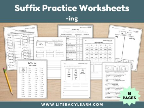 Cover photo showing suffix -ing worksheets.