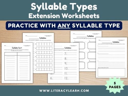 Graphic titled, "Syllable Types Extension Worksheets."