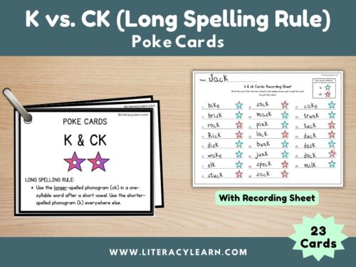 Cover showing poke card task box activity for long spelling rule.