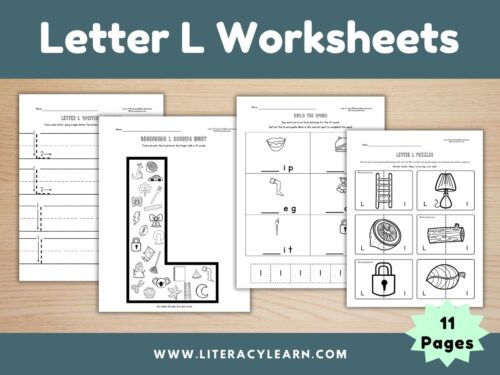 Cover graphic showing Letter L worksheets.
