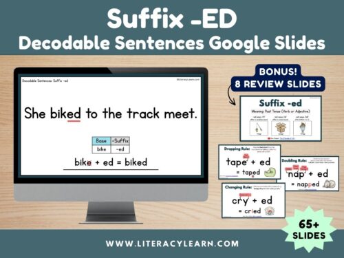 Graphic titled, "Suffix -ED Decodable sentences."