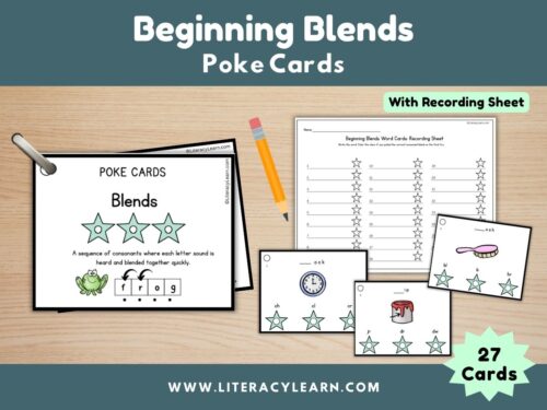 Cover showing poke card task box activity for beginning blends.