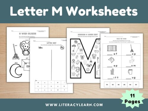 Cover photo showing Letter M worksheets.