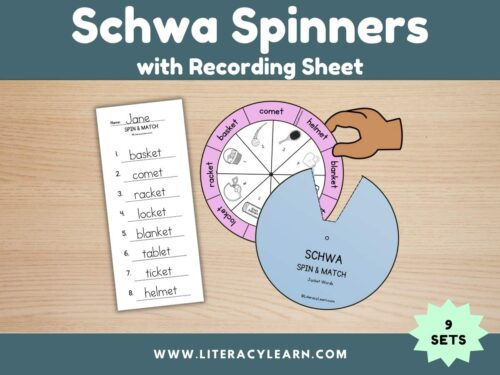 Graphic titled, "Schwa Spinners with recording sheet."
