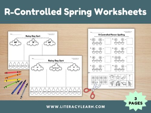 Cover photo showing the r-controlled vowels spring worksheets.