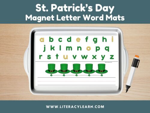 Cover photo for St. Patrick's Day magnet letter word mat.