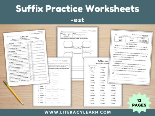 Cover showing Suffix worksheets for -est.