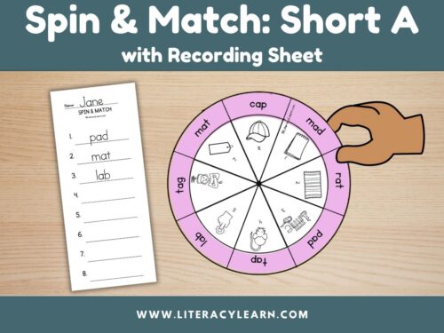 Graphic titled, "Spin & Match with Recording Sheet: Short A."