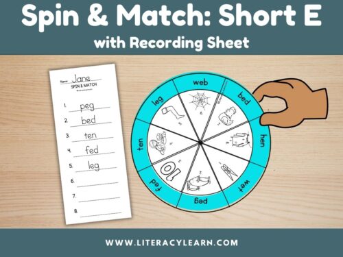 Graphic titled, "Spin & Match with Recording Sheet: Short E."
