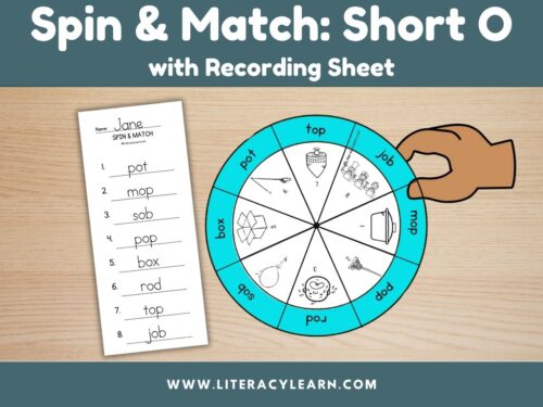 Graphic titled, "Spin & Match with Recording Sheet: Short O."