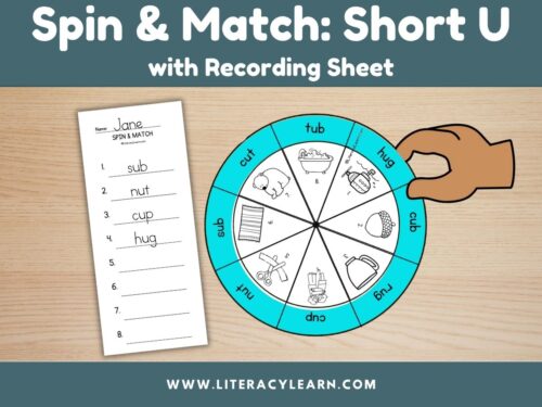 Graphic titled, "Spin & Match with Recording Sheet: Short U."