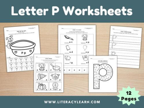 Cover photo showing Letter P worksheets.