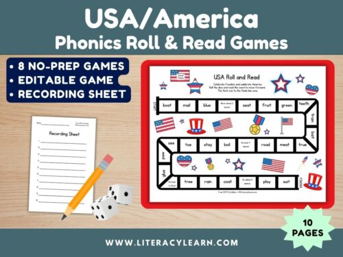Cover showing USA/America Phonics Roll & Read Games.