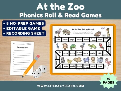 Cover showing the at the zoo phonics games.