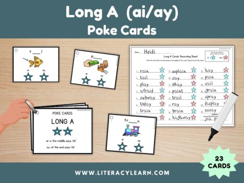 Cover photo showing the Long A poke cards activity.