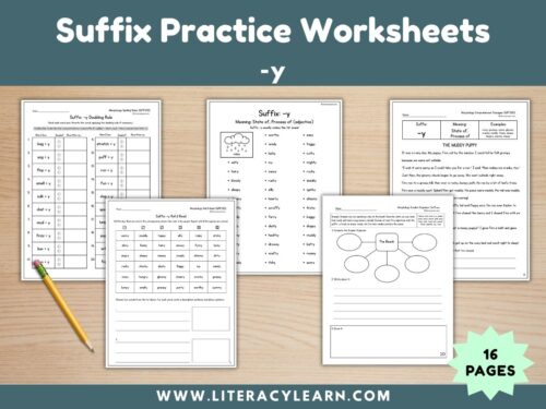 Cover showing suffix -y worksheets.