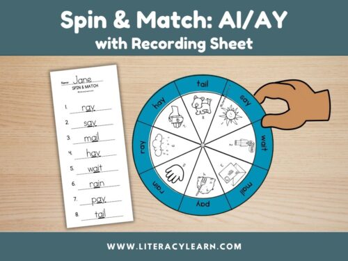 Graphic titled, "Spin & Match: Ai/ay with recording sheet."