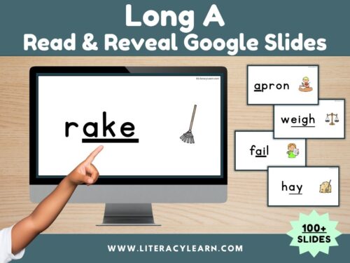 Graphic titled, "Long A Read & Reveal Google Slides."