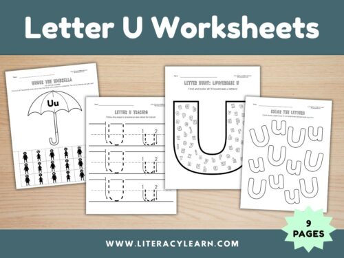 Cover photo for Letter U worksheets.