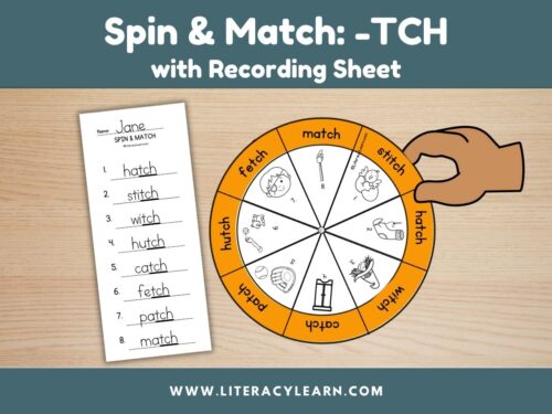 Graphic titled "Spin & Match: -TCH with recording sheet."