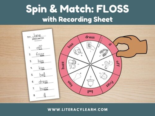 Graphic titled, "Spin & Match: Floss with recording sheet."