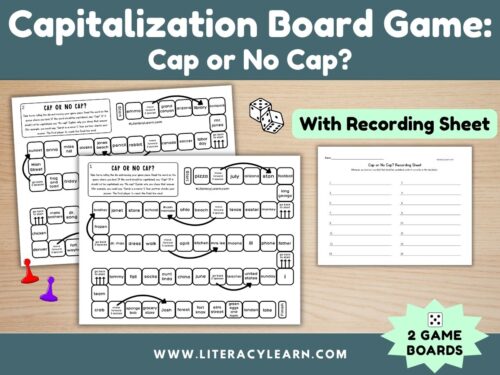 Graphic titled, "Capitalization Board Game: Cap or no cap?"
