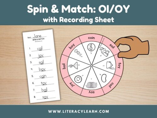 Graphic titled, "Spin & Match: Oi/Oy with recording sheet."