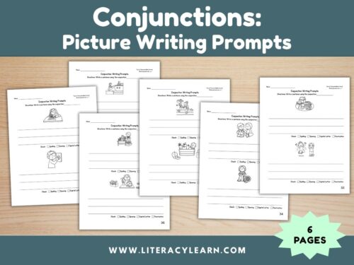 Graphic titled, "Conjunctions Picture Writing Prompts."