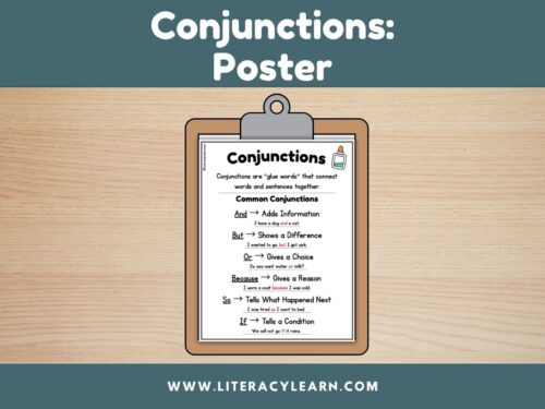 Graphic titled, "Conjunctions Poster."