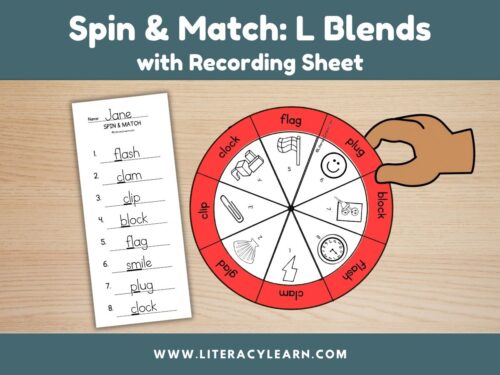 Graphic titled "Spin & Match: L Blends with recording sheet."