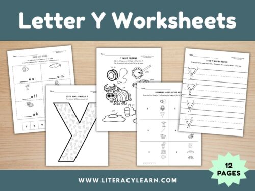 Graphic showing letter Y worksheets.