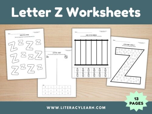 Cover showing letter z worksheets.