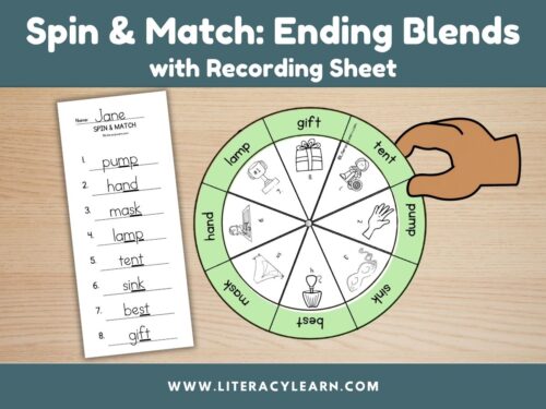 Cover graphic titled, "Spin & Match: ending Blends with recording sheet."