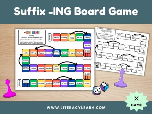 Cover showing the morphology board game for suffix -ing.