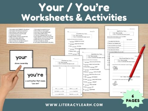 Graphic titled, "Your / You're worksheets and Activities."