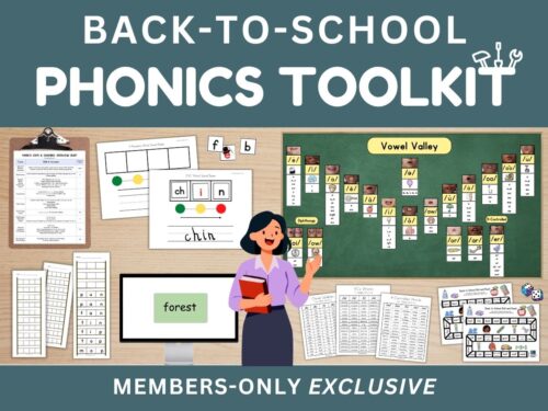 Cover graphic titled, "Back o school phonics toolkit: members-only exclusive."