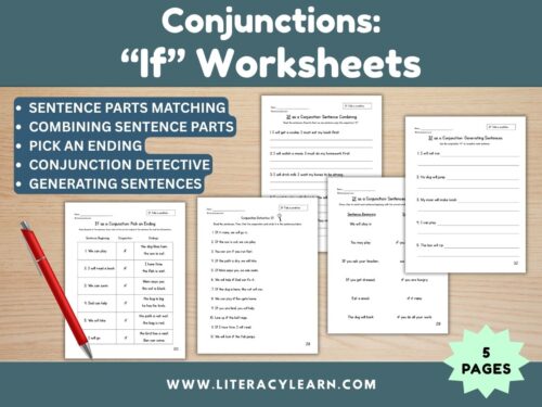 Graphic titled, "conjunctions: if worksheets."
