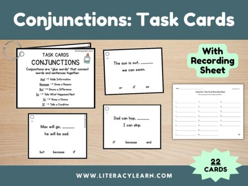 Graphic titled, "Conjunctions Task Cards."