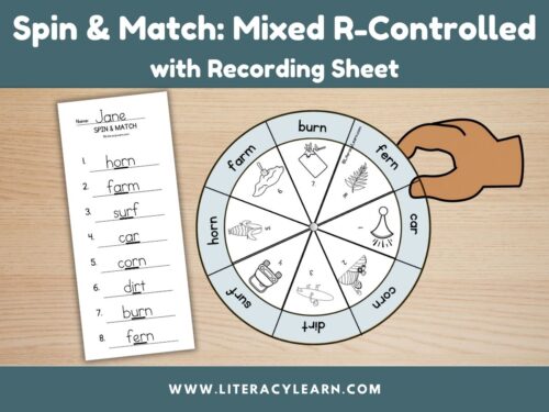 Cover graphic titled, "Spin & Match: mixed r-controlled with recording sheet."