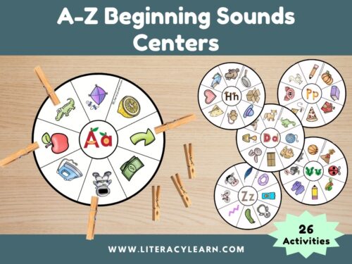 Graphic titled, "A-Z Beginning Sounds Centers."