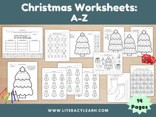 Graphic titled, 'Christmas Worksheets: Alphabet."
