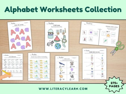 Cover graphic showing alphabet worksheets collection.
